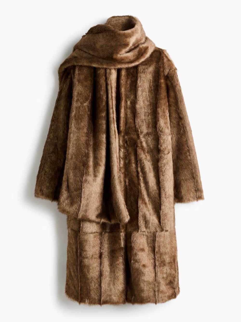 Viral H&M Fur Coat With Scarf-Detail New Luxurious Brown Faux Fur Coat Sz Small - Picture 7 of 14